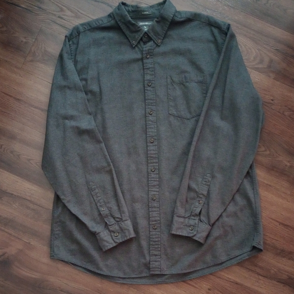 Eddie Bauer Men's Dark Grey Long Sleeve Relaxed Fit Button Flannel Shirt, XLT - Picture 2 of 11